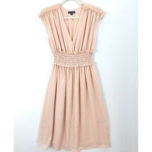 Max Edition Petite Polka Dot Dress Peach Smocked Waist Fit Flare S Feminine Chic